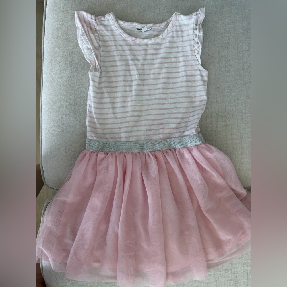 Sammy + Nat Pink Striped Top with Pink Tulle Skirt and Silver Waistband